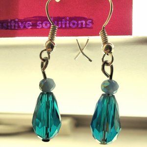 Handmade teal gem hook earrings